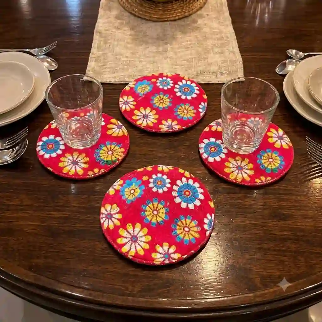 Decorative Hand Stitched Kantha Coaster Set