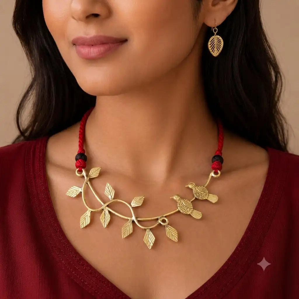 Dokra Bird & Leaf Necklace Set – Pure Folk Elegance