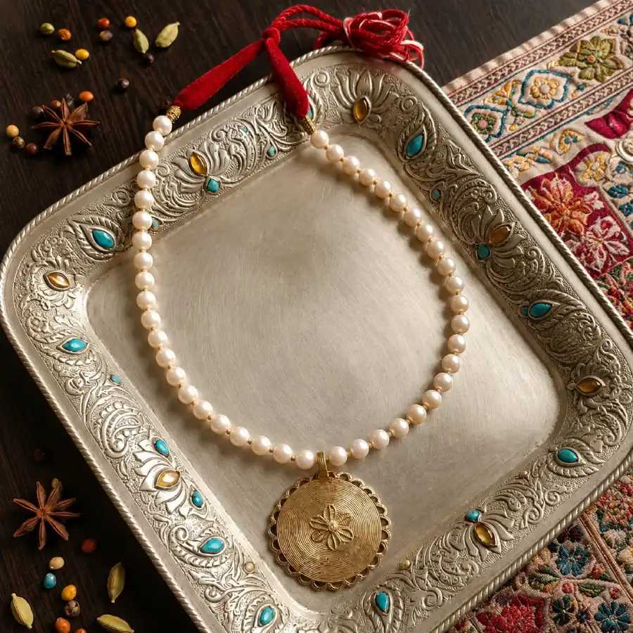 Handcrafted Dokra Pearl Statement Necklace