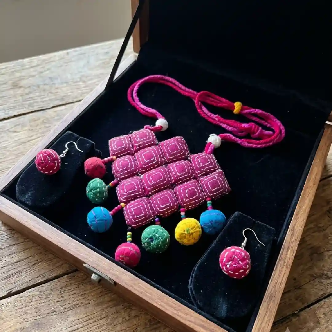 Vibrant Handcrafted Kantha Jewellery Set