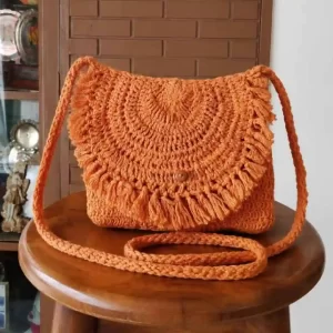 Vibrant Orange Artisan Jute Sling Bag