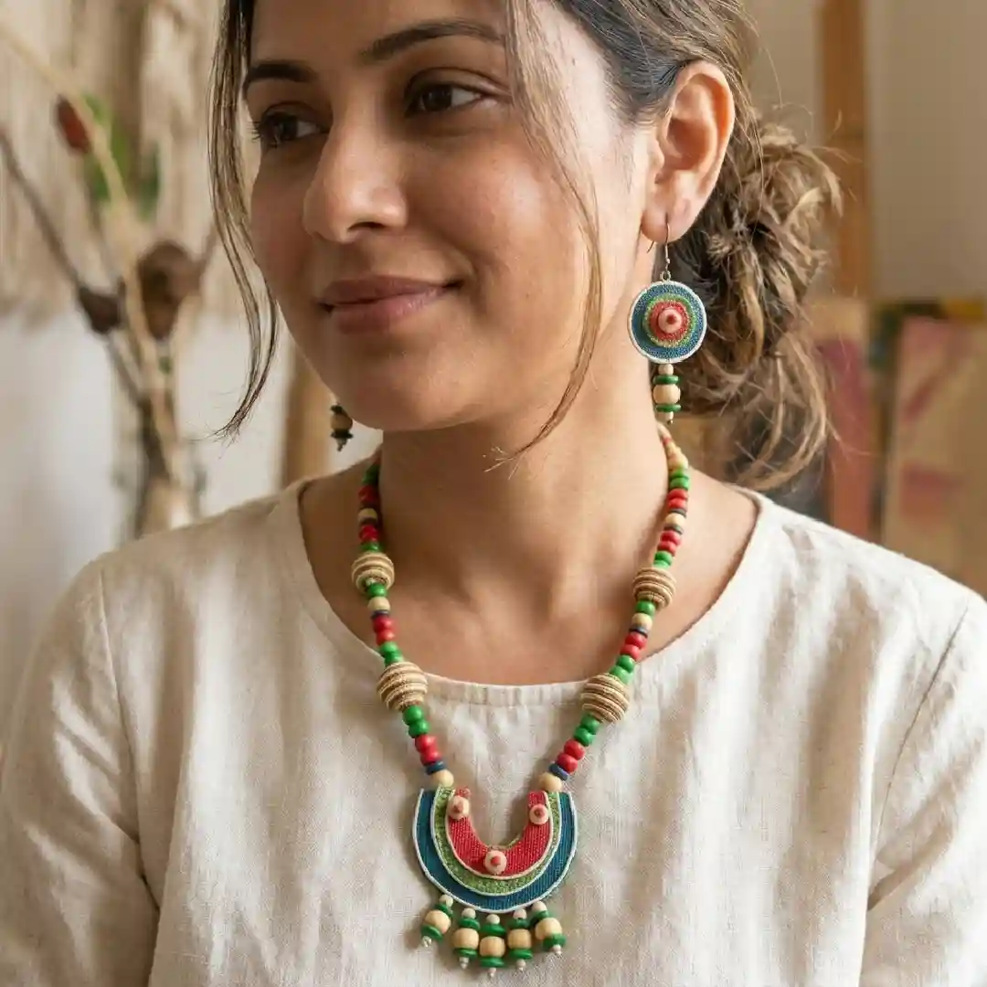 Eco-Friendly Colourful Jute Jewellery Set