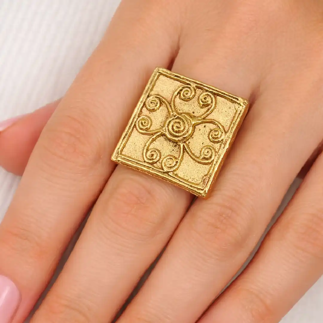 Traditional Dokra Floral Square Ring