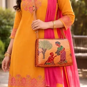 Shantiniketan Leather Folk Art Bag