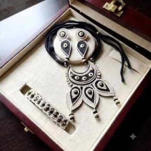 Heritage Hues Jute Necklace, Earrings & Hair Back Clip Set