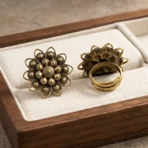 Premium Dokra Floral Adjustable Ring