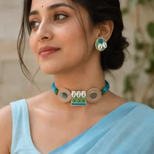 Jute Choker Set with Mirror & Shell Embellishments