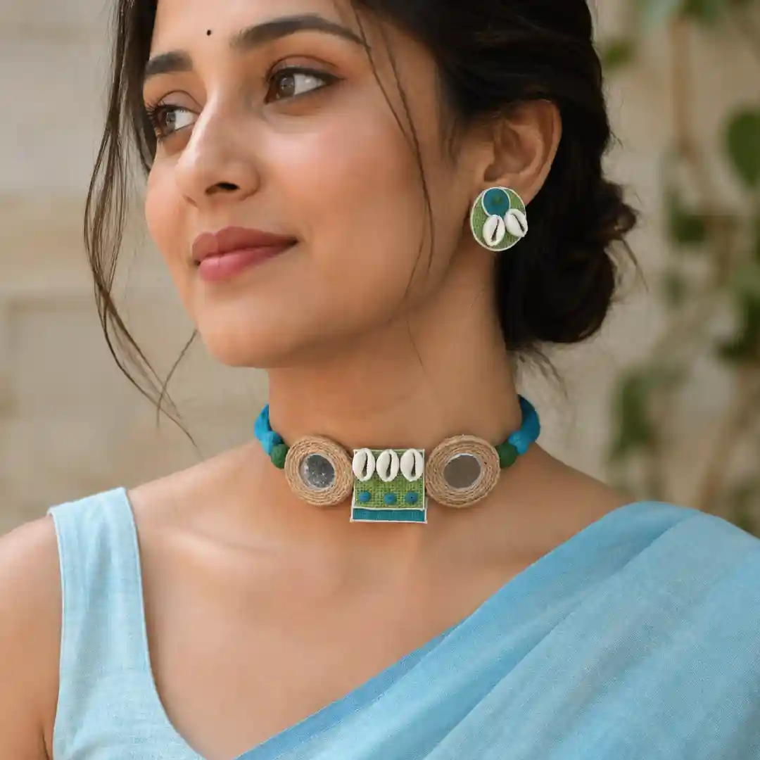 Jute Choker Set with Mirror & Shell Embellishments