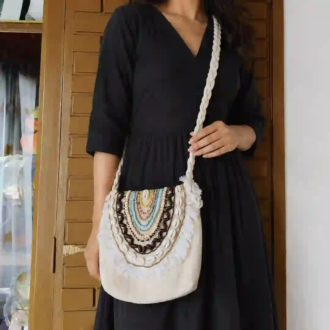 Artisan Jute Cowrie Shell Embellished Shoulder bag