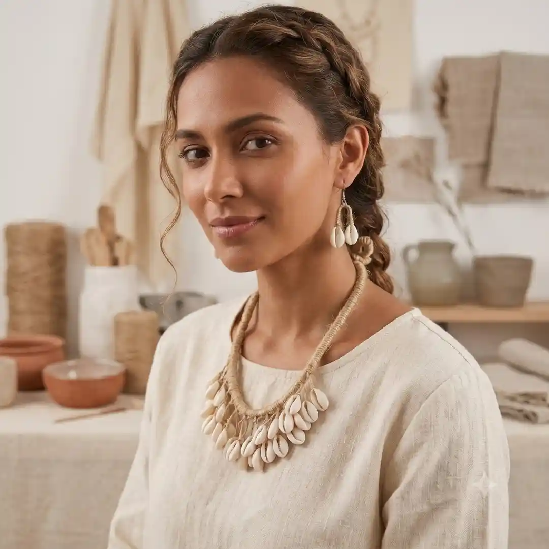 Stylish Jute Cowrie Shell Jewellery Set