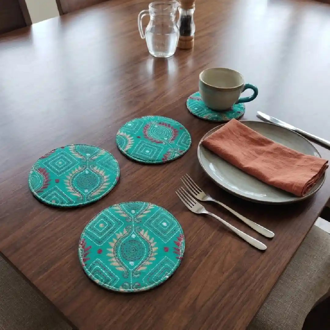 Elegant Hand Stitched Kantha Coaster Set