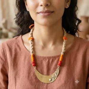 Handcrafted Tribal Dokra Crescent Necklace
