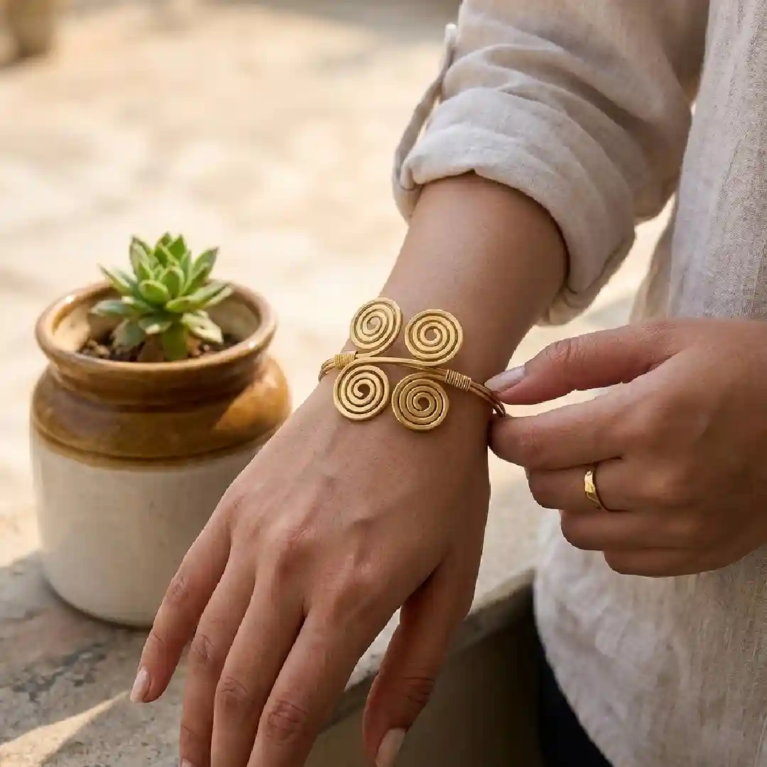 Brass Modern Geometric Cuff Bangle