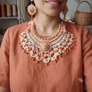 Stunning Jute Floral Statement Necklace Set