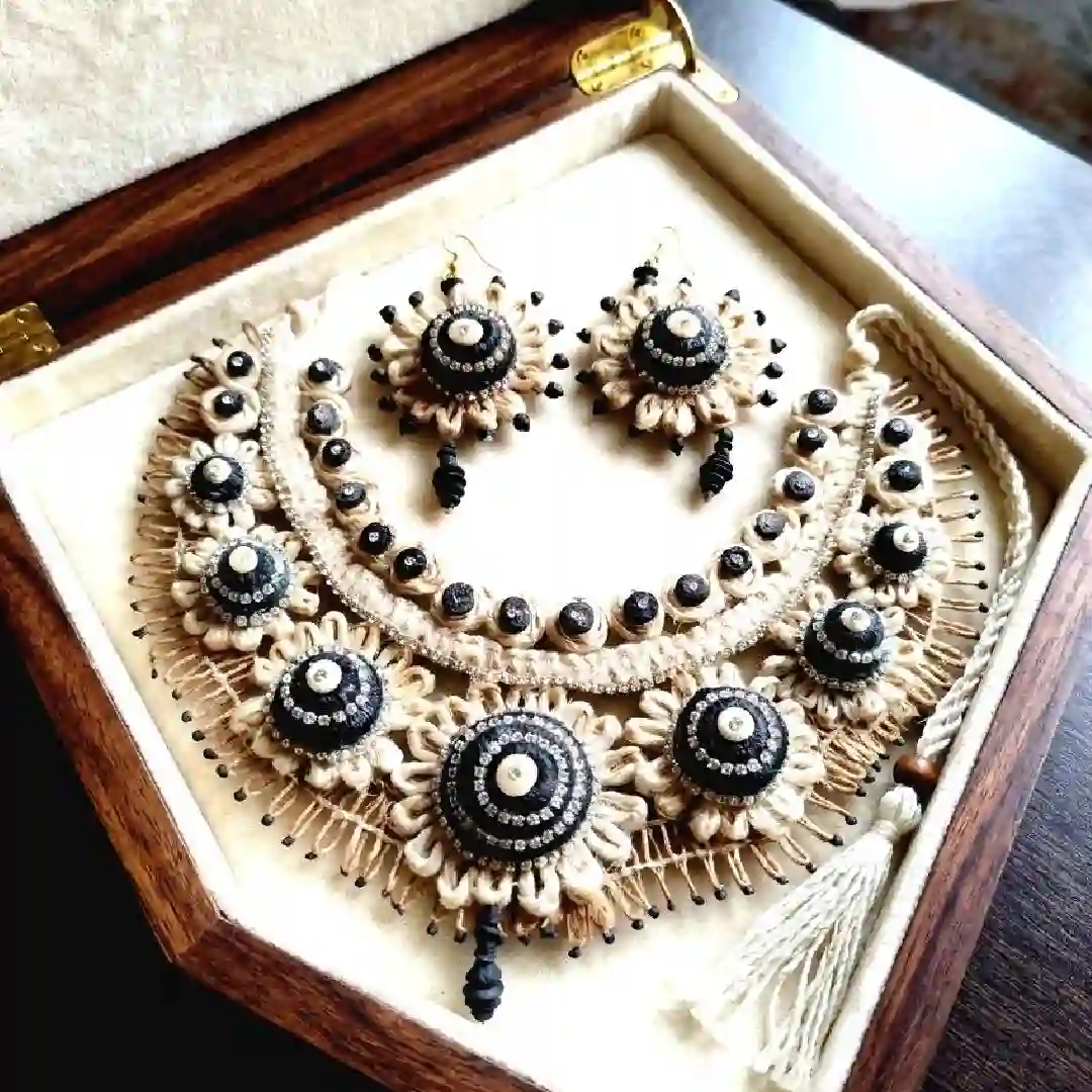 Elegant Handcrafted Jute Stone Necklace Set
