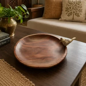 Artisanal Mahogany Wood Tray with Dokra Bird
