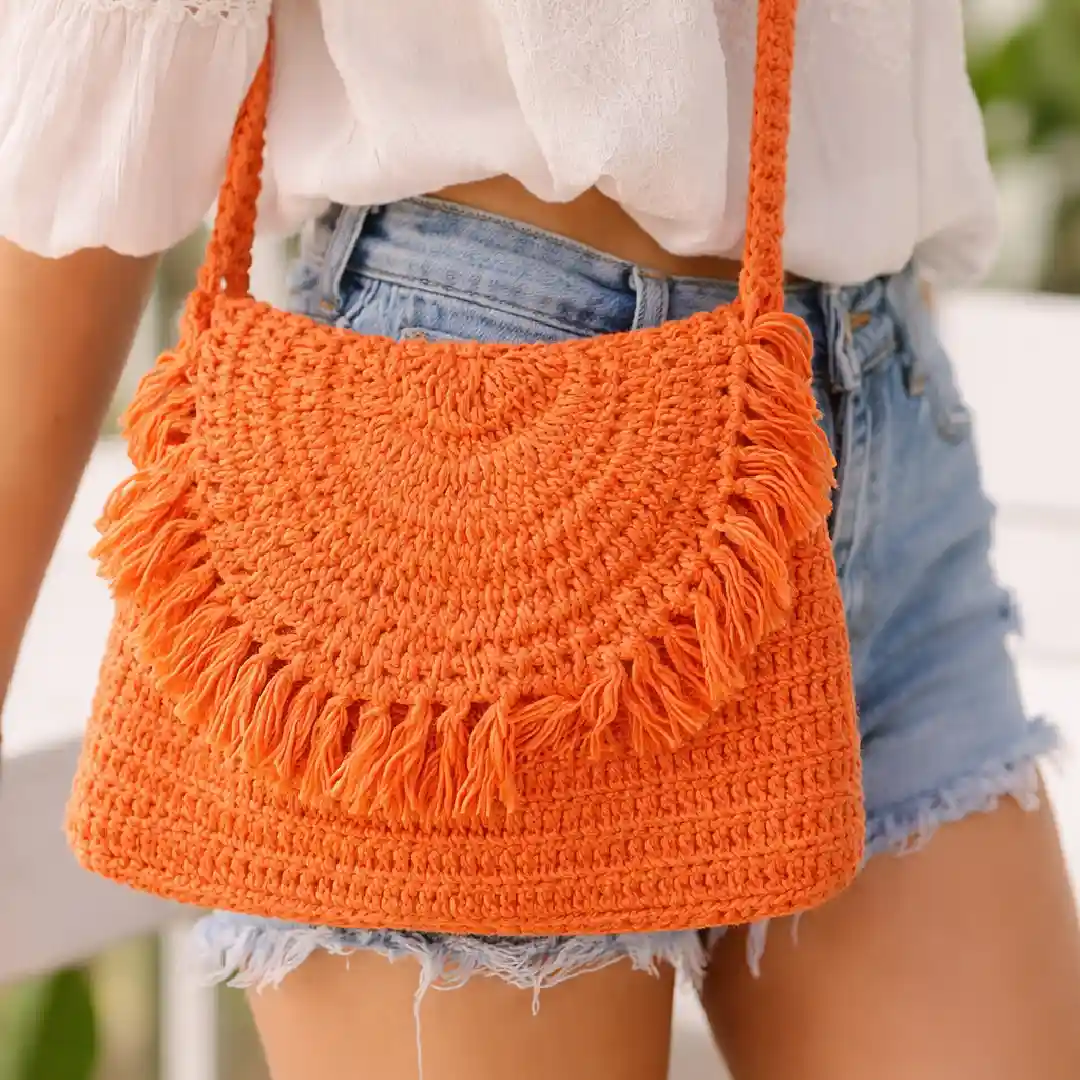 Vibrant Orange Artisan Jute Sling Bag