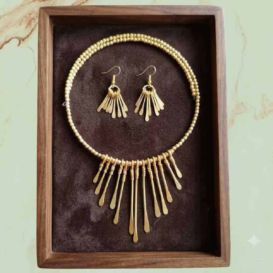 Antique Brass Cascading Necklace & Earrings Set