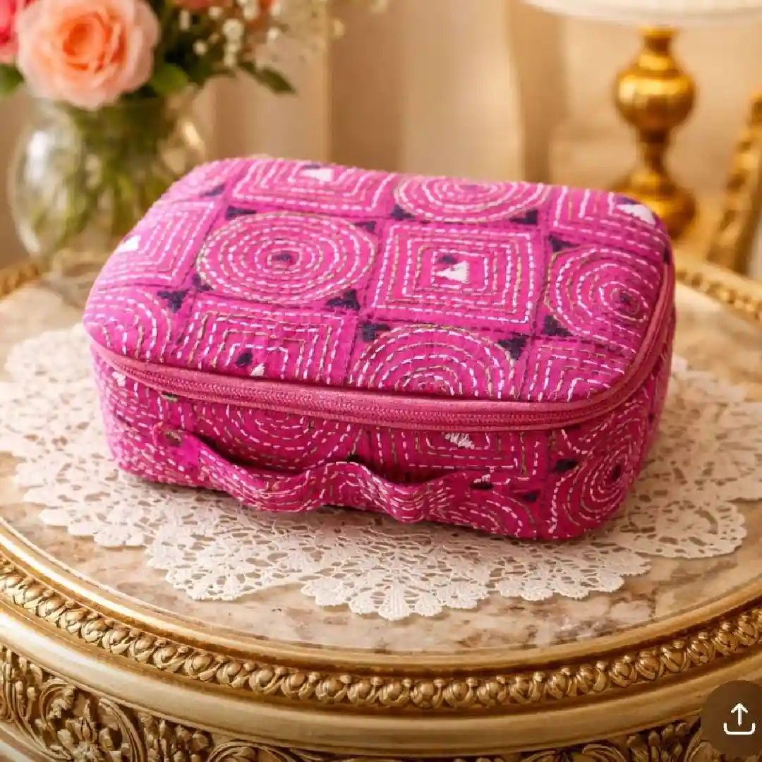 Vibrant Magenta Kantha Embroidered Jewellery Box
