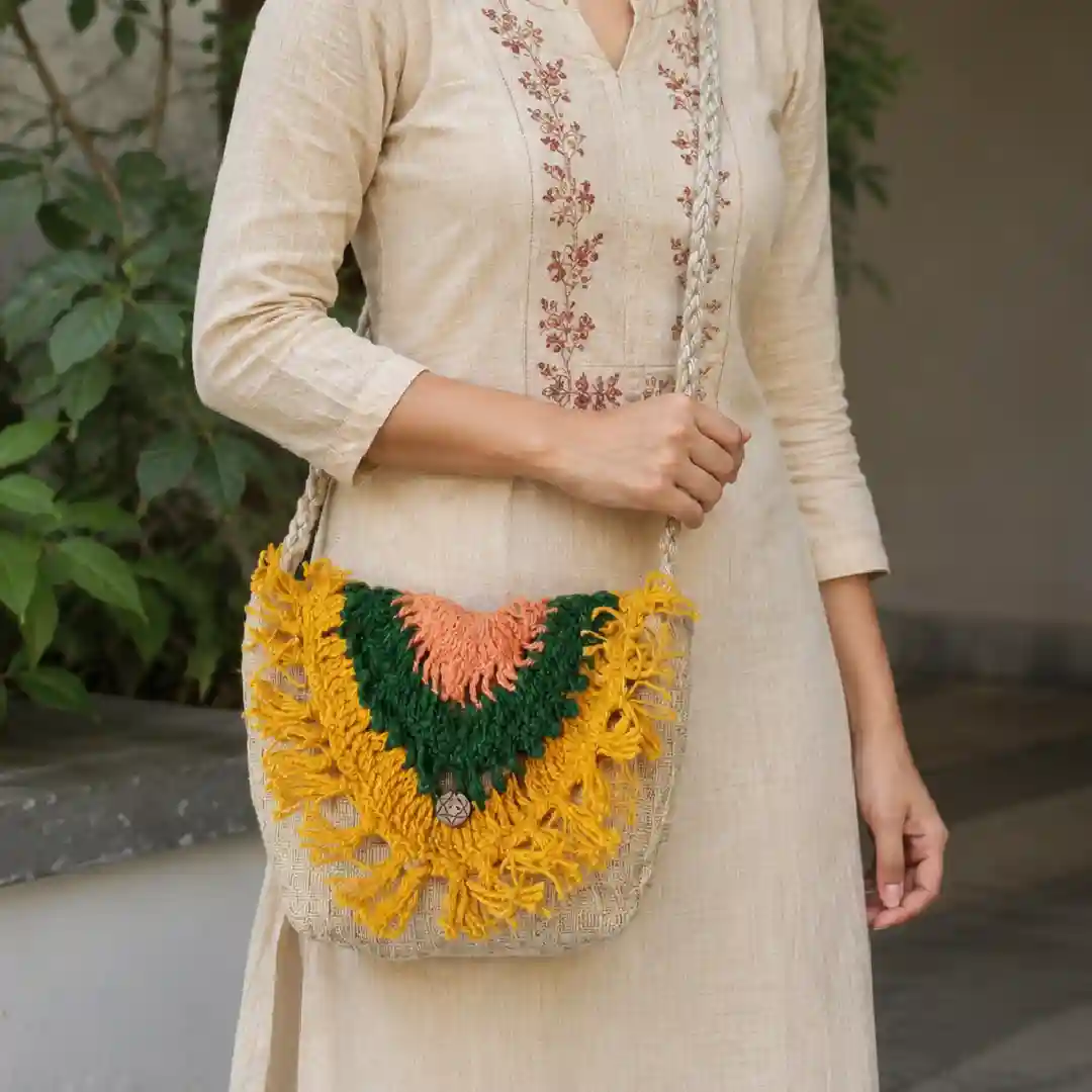 Multicolour Handcrafted Jute Sling Bag