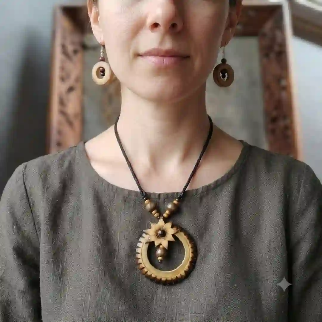 Natural Bamboo Floral Jewellery Set