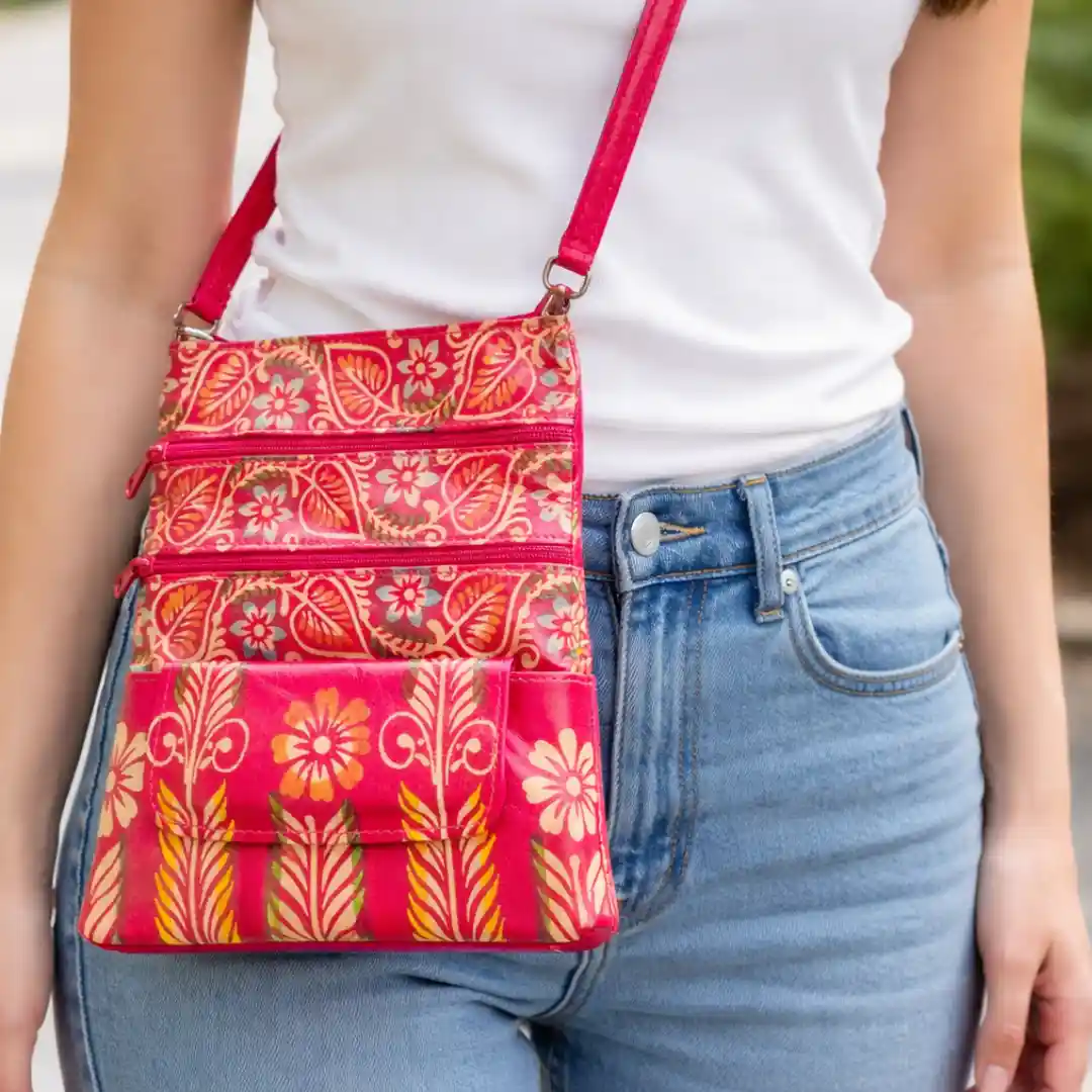 Vibrant Batik Elegance Shantiniketan Leather Sling Bag