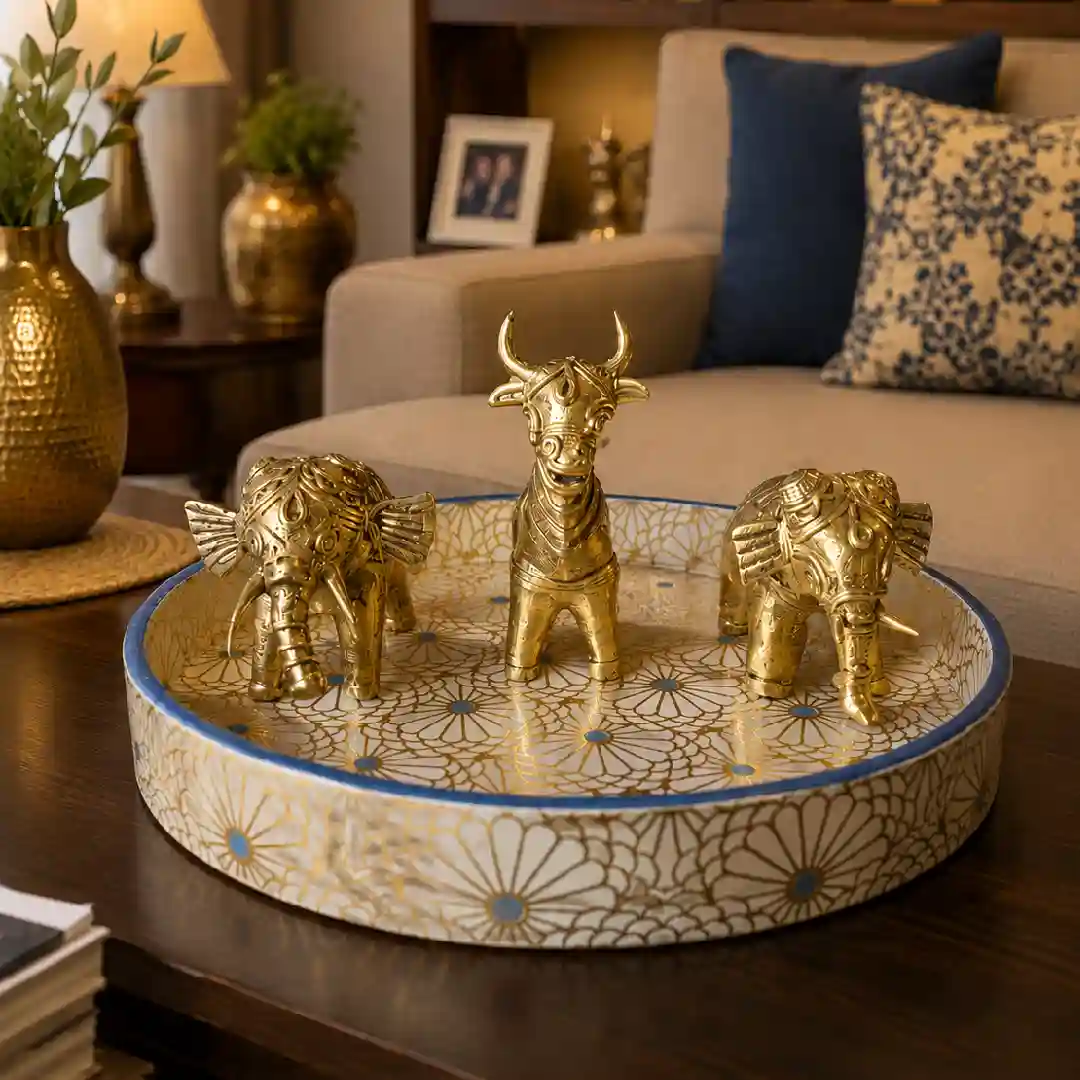 Assorted Dokra Animal Figurine with Decorative Tray