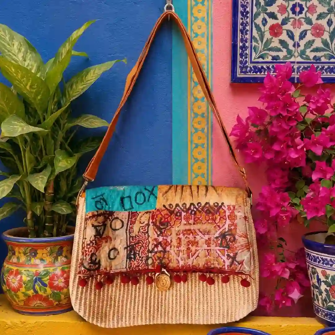 Rustic Heritage Jute Shoulder Bag