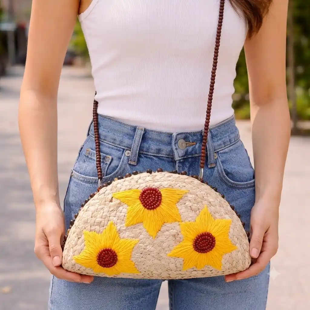 Sunflower Bloom Jute Sling Bag